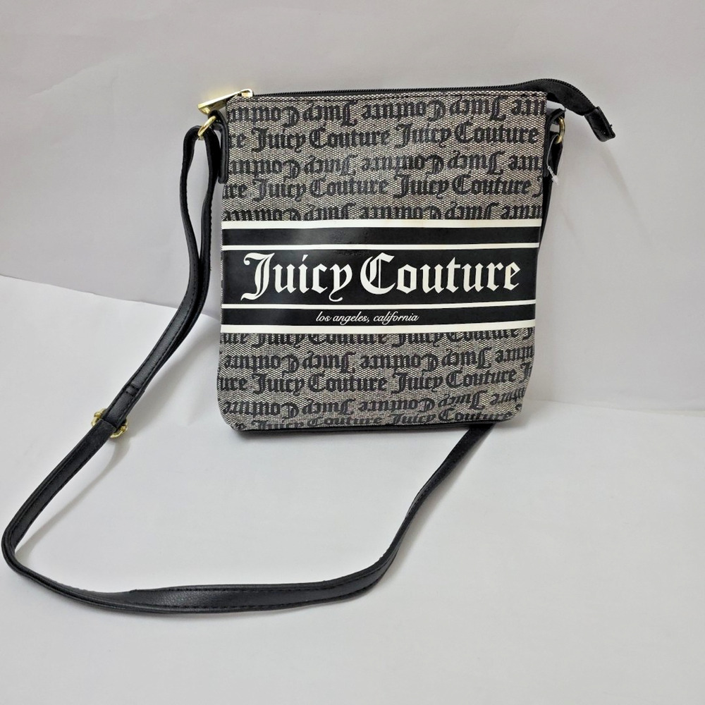 Juicy Couture Gothic Logo Stripe Crossbody Purse Black And White Clean
